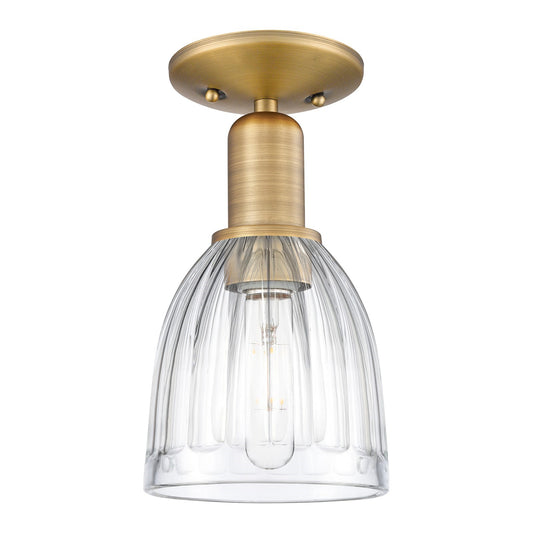 Innovations Brookfield 6in 1-Light Semi-Flush Mount | Industrial Brushed Brass Steel and Clear Ribbed Glass | Entryway & Hallway | Model 716-1C-BB-G442