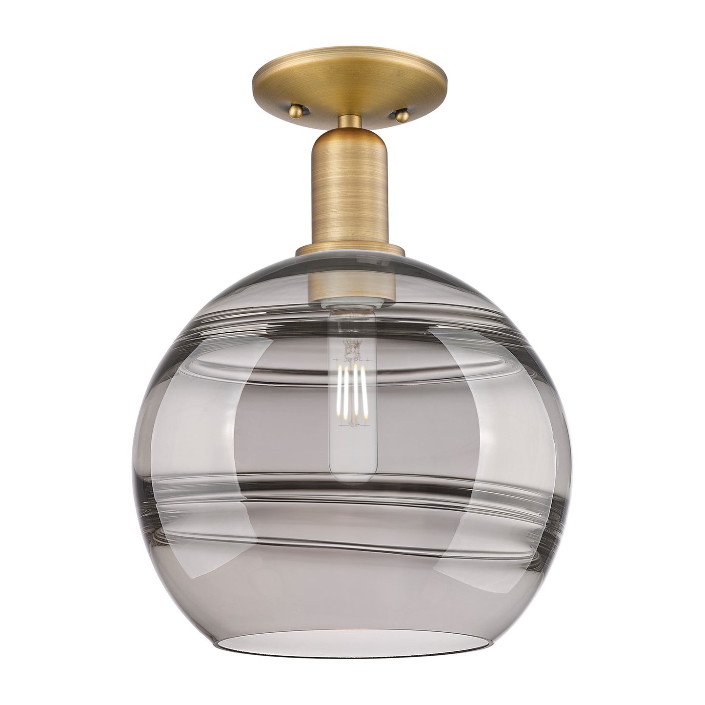 Innovations Rochester 10in 1-Light Semi-Flush Mount | Industrial Brushed Brass and Light Smoked Glass | Entryway & Hallway | Model 716-1C-BB-G556-10SM