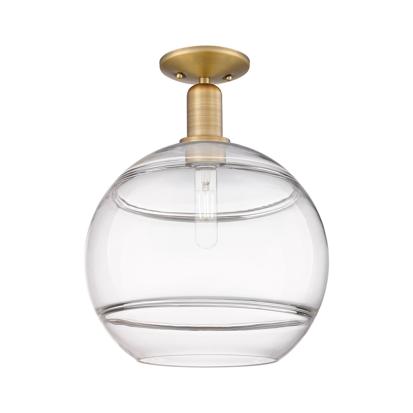 Innovations Rochester 12in 1-Light Semi-Flush Mount | Industrial Brushed Brass Steel and Clear Glass | Entryway & Hallway | 12 | Model 716-1C-BB-G556-12CL