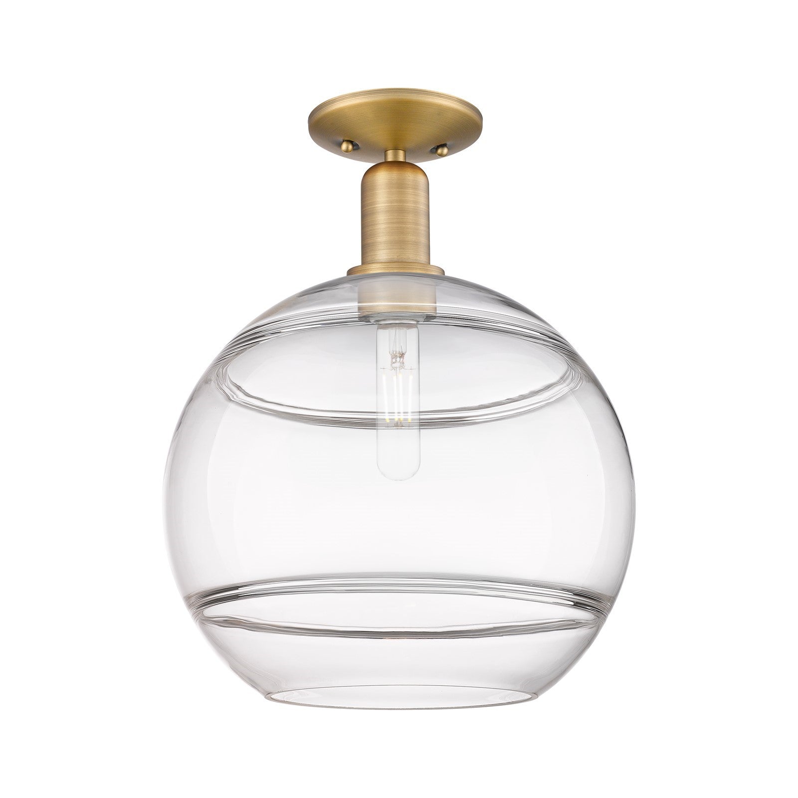 Innovations Rochester 12in 1-Light Semi-Flush Mount | Industrial Brushed Brass Steel and Clear Glass | Entryway & Hallway | 12 | Model 716-1C-BB-G556-12CL