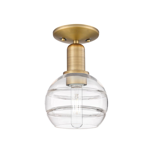 Innovations Rochester 6in 1-Light Semi-Flush Mount | Industrial Brushed Brass Steel and Clear Glass | Entryway & Hallway | 5.88 | Model 716-1C-BB-G556-6CL
