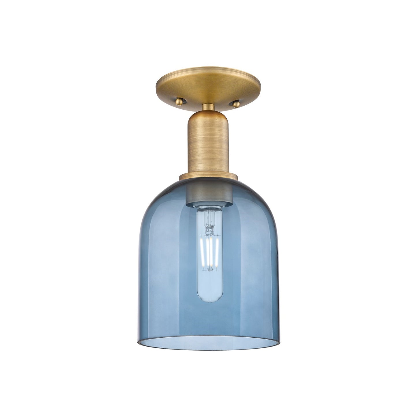 Innovations Bella 5.5in 1-Light Semi-Flush Mount | Industrial Brushed Brass Steel and Blue Glass | Entryway & Hallway | 5.5 x | Model 716-1C-BB-G558-6BL