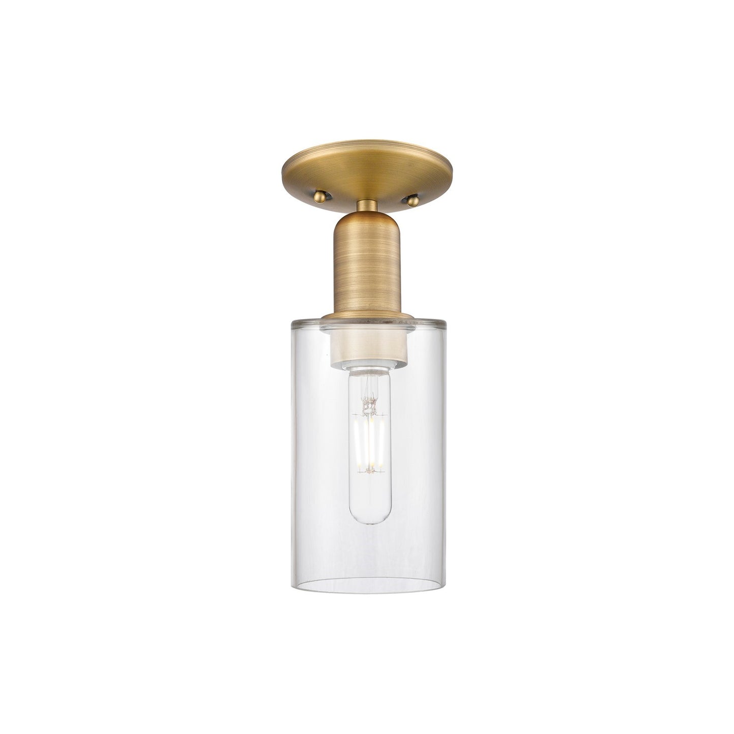 Innovations Clymer 4in 1-Light Semi-Flush Mount | Industrial Brushed Brass Steel and Clear Glass | Entryway & Hallway | 3.88 x | Model 716-1C-BB-G802