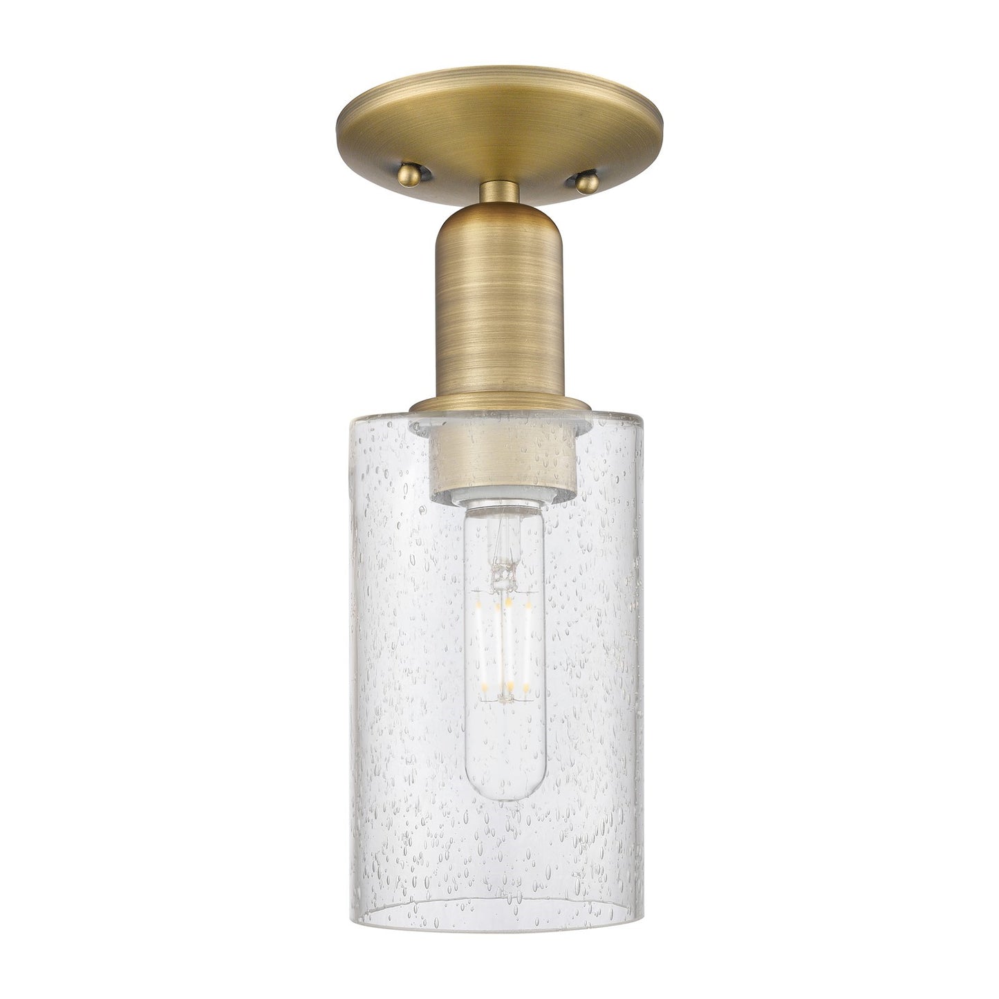 Innovations Clymer 4in 1-Light Semi-Flush Mount | Industrial Brushed Brass Steel and Seedy Glass | Entryway & Hallway | 3.88 x | Model 716-1C-BB-G804
