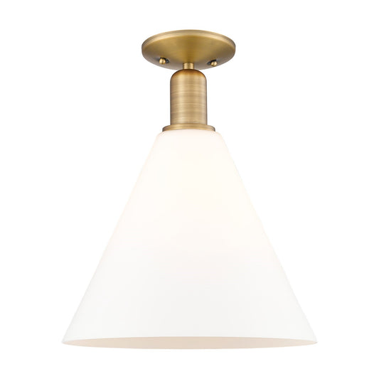 Innovations Berkshire Glass 12in 1-Light Semi-Flush Mount | Industrial Brushed Brass and Matte White Glass | Entryway & Hallway | Model 716-1C-BB-GBC-121