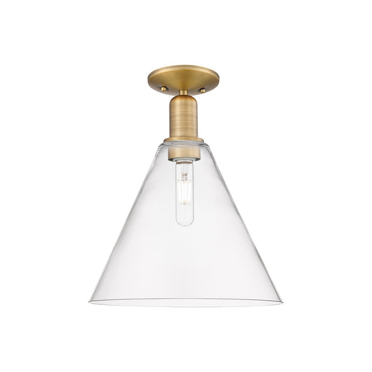 Innovations Berkshire Glass 12in 1-Light Semi-Flush Mount | Industrial Brushed Brass Steel and Clear Glass | Entryway & Hallway | Model 716-1C-BB-GBC-122
