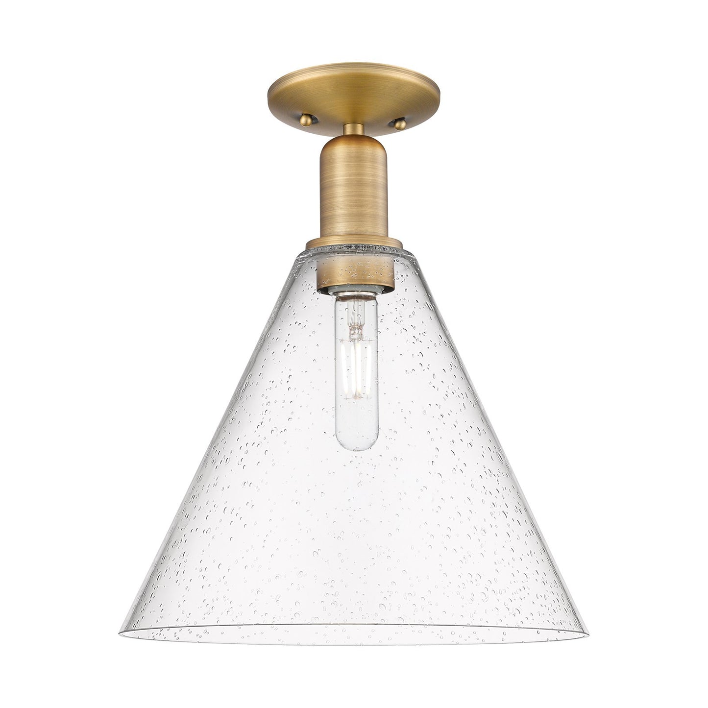 Innovations Berkshire Glass 12in 1-Light Semi-Flush Mount | Industrial Brushed Brass and Seedy Glass | Entryway & Hallway | 12 x | Model 716-1C-BB-GBC-124