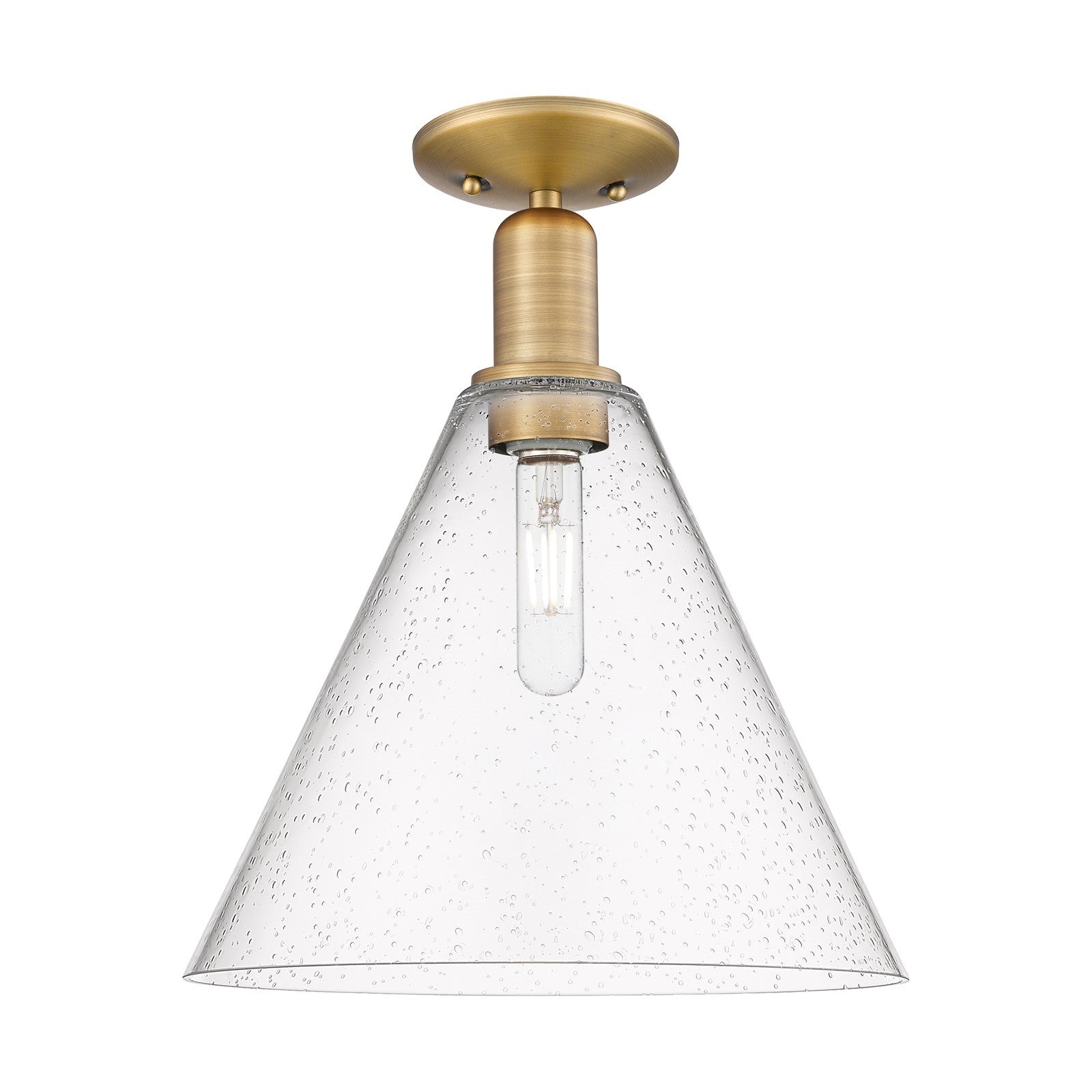 Innovations Berkshire Glass 12in 1-Light Semi-Flush Mount | Industrial Brushed Brass and Seedy Glass | Entryway & Hallway | 12 x | Model 716-1C-BB-GBC-124