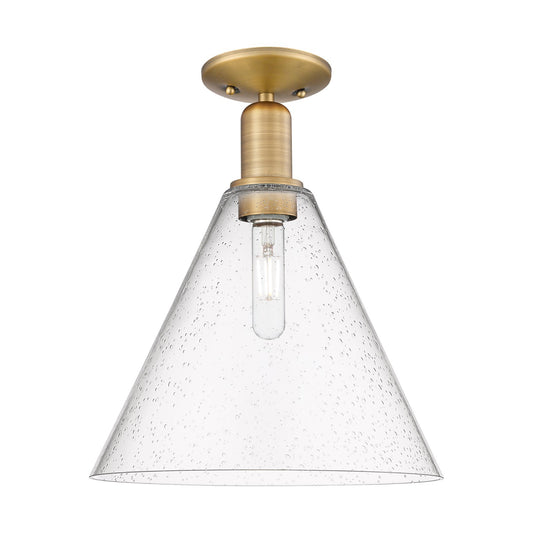 Innovations Berkshire Glass 12in 1-Light Semi-Flush Mount | Industrial Brushed Brass and Seedy Glass | Entryway & Hallway | 12 x | Model 716-1C-BB-GBC-124