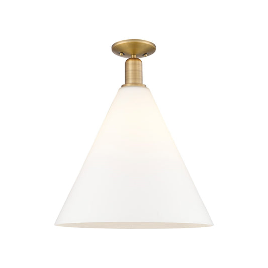 Innovations Berkshire Glass 16in 1-Light Semi-Flush Mount | Industrial Brushed Brass Steel and Matte White Glass | Entryway & | Model 716-1C-BB-GBC-161
