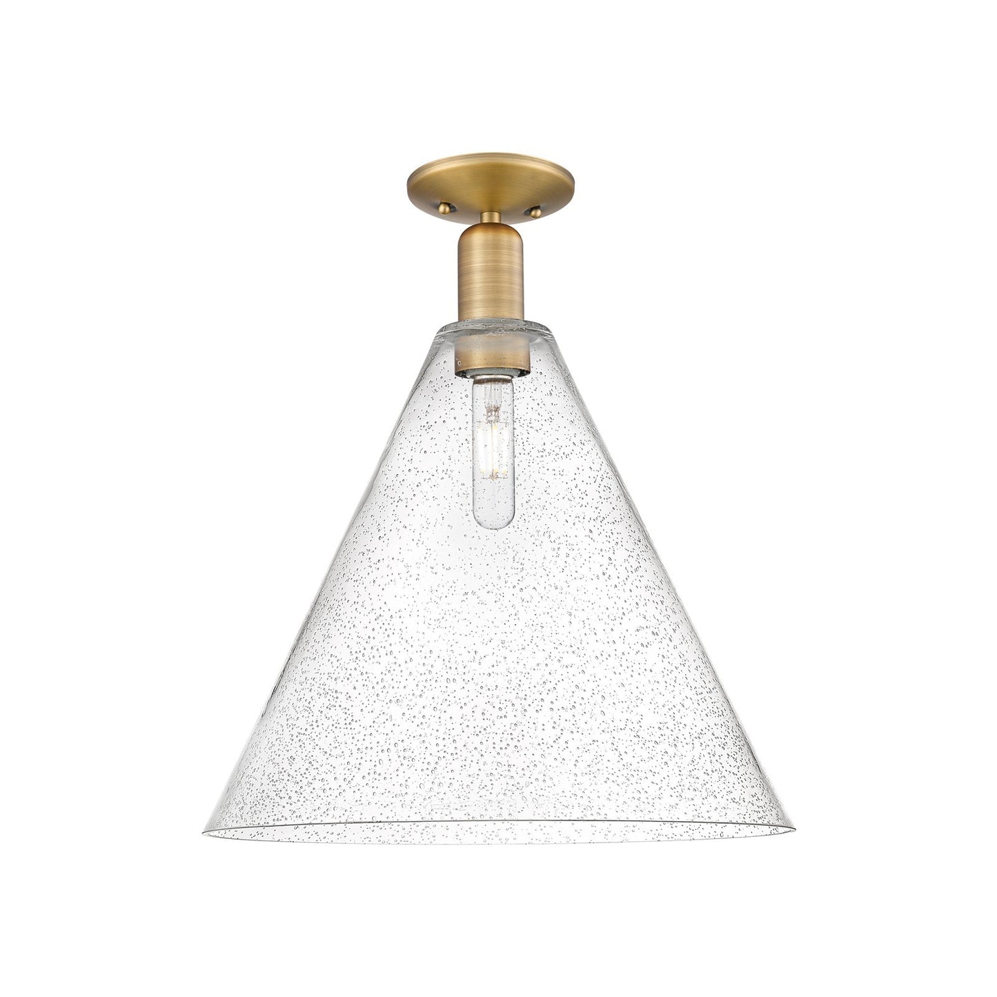 Innovations Berkshire Glass 16in 1-Light Semi-Flush Mount | Industrial Brushed Brass Steel and Seedy Glass | Entryway & Hallway | Model 716-1C-BB-GBC-164