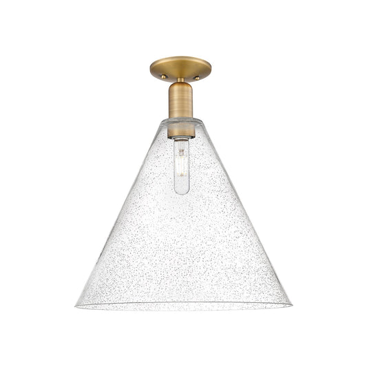Innovations Berkshire Glass 16in 1-Light Semi-Flush Mount | Industrial Brushed Brass Steel and Seedy Glass | Entryway & Hallway | Model 716-1C-BB-GBC-164