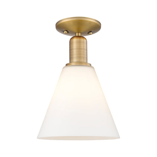 Innovations Berkshire Glass 8in 1-Light Semi-Flush | Industrial Brushed Brass Steel and Matte White Glass | Kitchen & Bathroom | Model 716-1C-BB-GBC-81