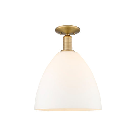 Innovations Bristol 12in 1-Light Semi-Flush Mount | Industrial Brushed Brass Steel and Matte White Glass | Entryway & Hallway | Model 716-1C-BB-GBD-121