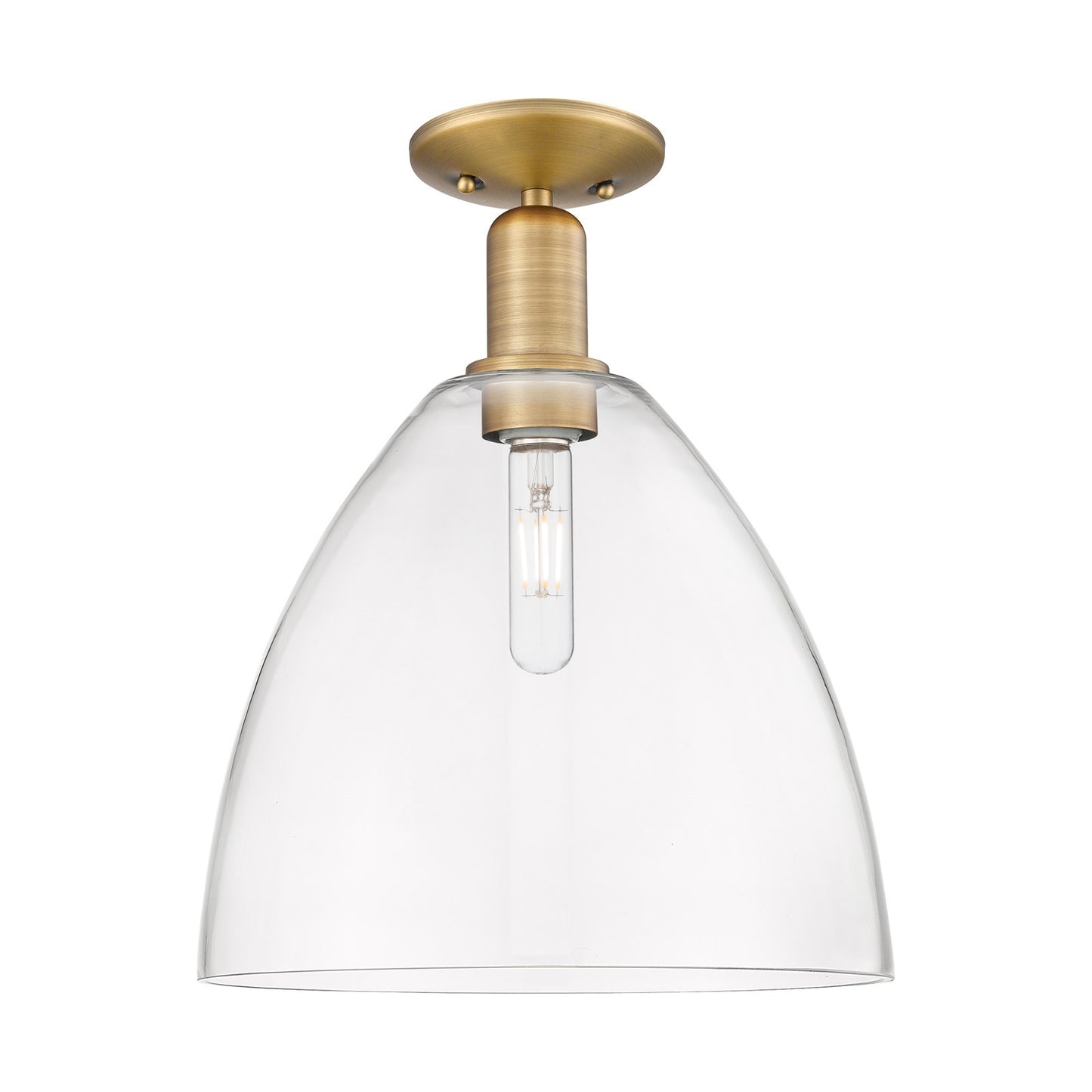 Innovations Bristol 12in 1-Light Semi-Flush Mount | Industrial Brushed Brass Steel and Clear Glass | Entryway & Hallway | 12 x | Model 716-1C-BB-GBD-122