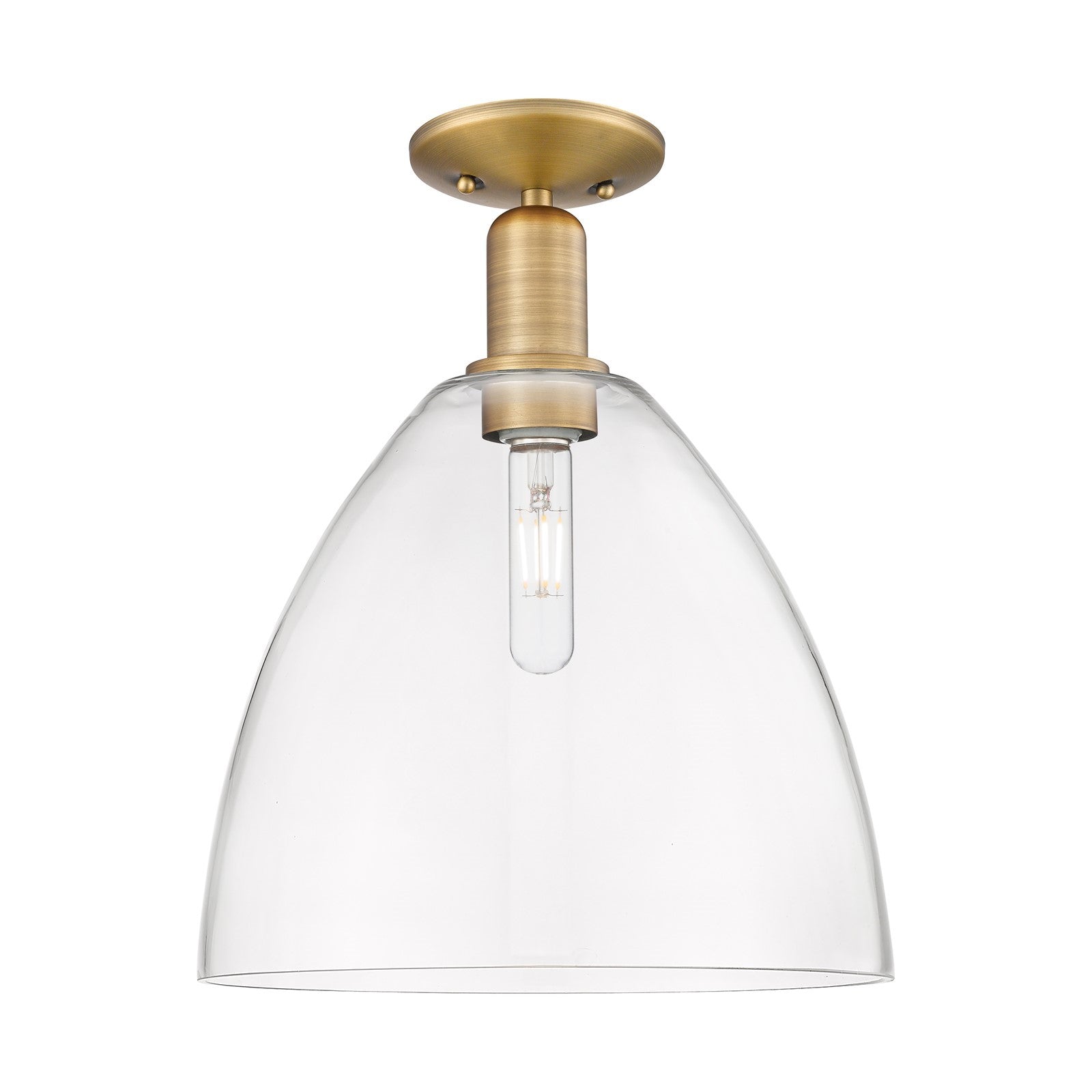 Innovations Bristol 12in 1-Light Semi-Flush Mount | Industrial Brushed Brass Steel and Clear Glass | Entryway & Hallway | 12 x | Model 716-1C-BB-GBD-122