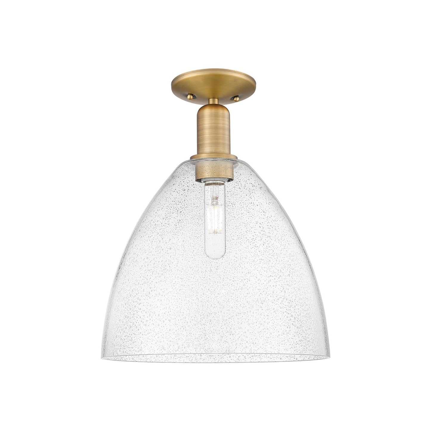 Innovations Bristol 12in 1-Light Semi-Flush Mount | Industrial Brushed Brass Steel and Seedy Glass Dome | Entryway & Hallway | Model 716-1C-BB-GBD-124