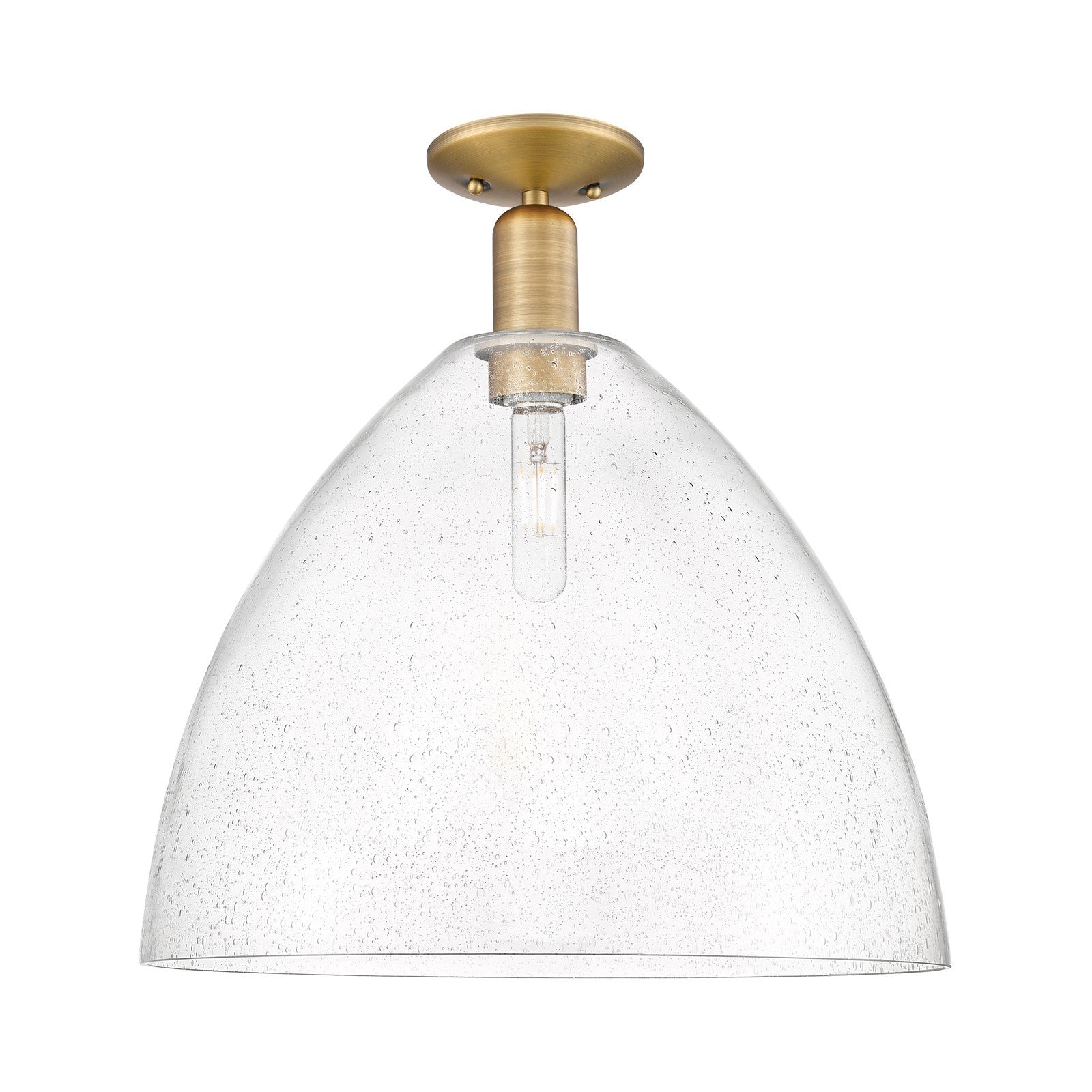 Innovations Bristol 16in 1-Light Semi-Flush Mount | Industrial Brushed Brass Steel and Seedy Glass Dome Shade | Entryway & | Model 716-1C-BB-GBD-164