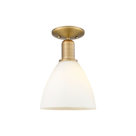 Innovations Bristol 7.5in 1-Light Semi-Flush Mount | Industrial Brushed Brass and Matte White Glass | Kitchen & Bathroom Damp | Model 716-1C-BB-GBD-751