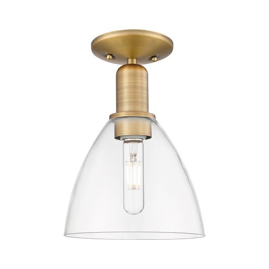 Innovations Bristol 8in 1-Light Semi-Flush Mount | Industrial Brushed Brass Steel and Clear Glass | Damp-Rated Entryway & | Model 716-1C-BB-GBD-752