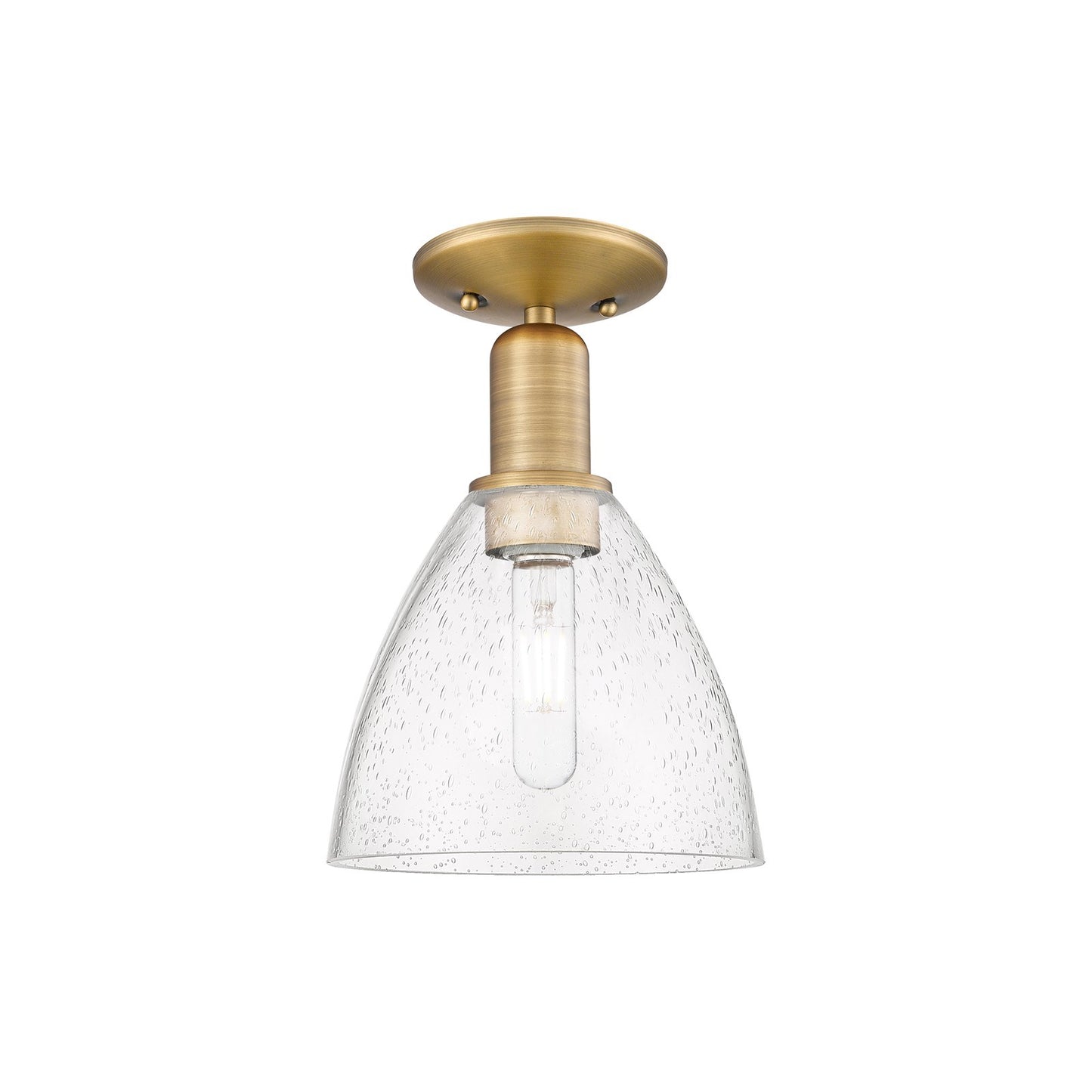 Innovations Bristol 8in 1-Light Semi-Flush Mount | Industrial Brushed Brass Steel and Seedy Glass Dome | Entryway & Hallway | Model 716-1C-BB-GBD-754