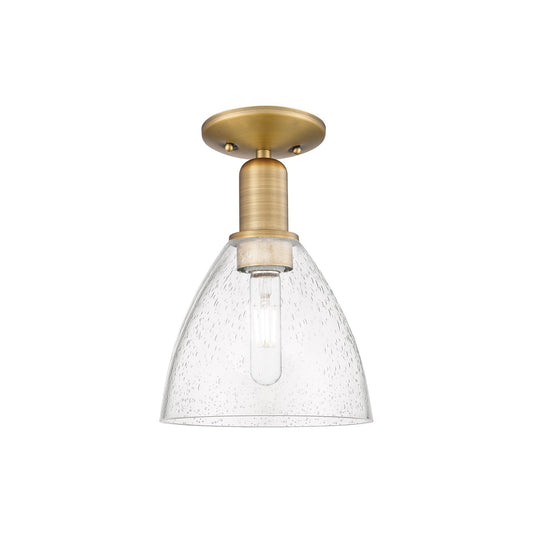 Innovations Bristol 8in 1-Light Semi-Flush Mount | Industrial Brushed Brass Steel and Seedy Glass Dome | Entryway & Hallway | Model 716-1C-BB-GBD-754
