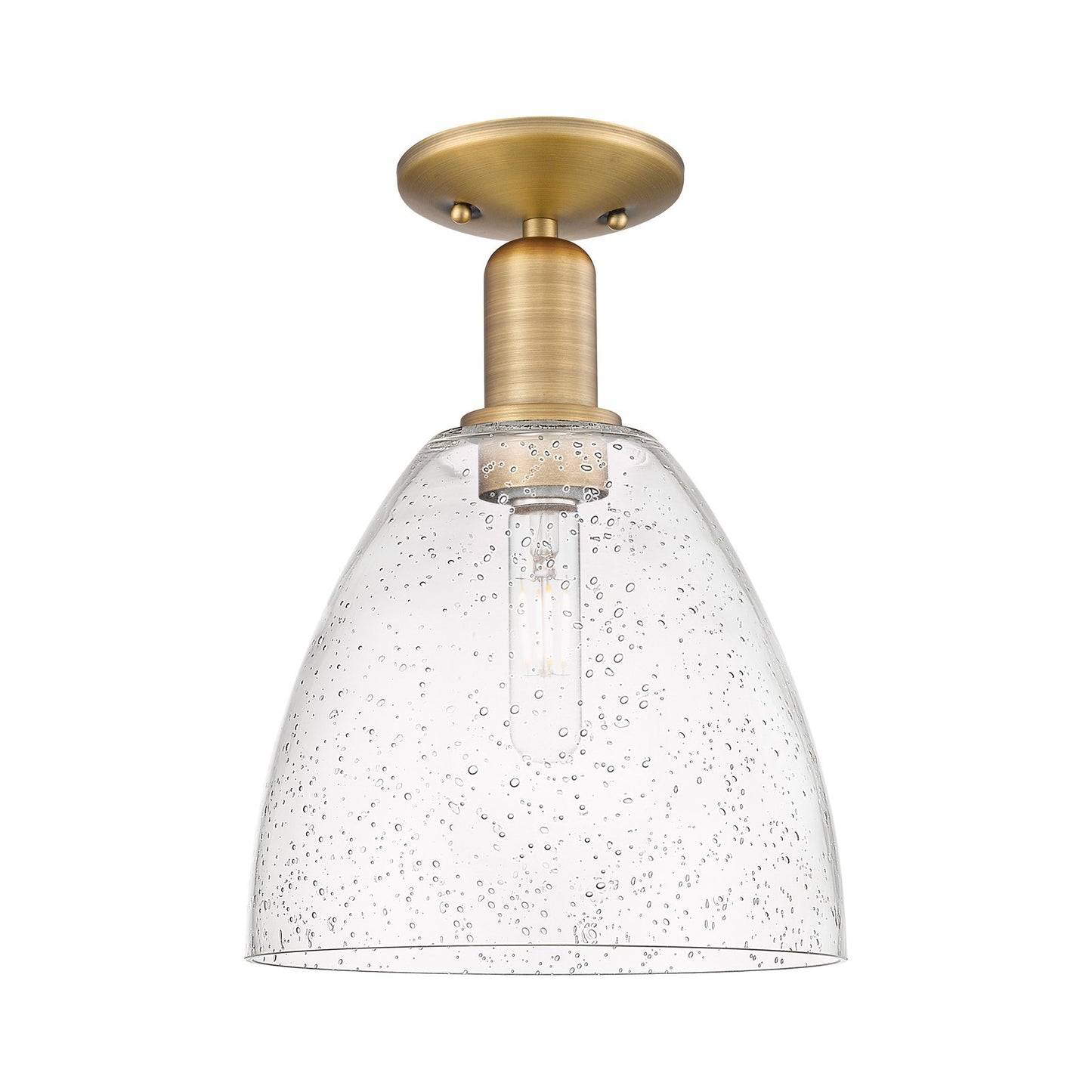 Innovations Bristol 9in 1-Light Semi-Flush Mount | Industrial Brushed Brass Steel and Seedy Glass Dome | Entryway & Hallway | 9 x | Model 716-1C-BB-GBD-94