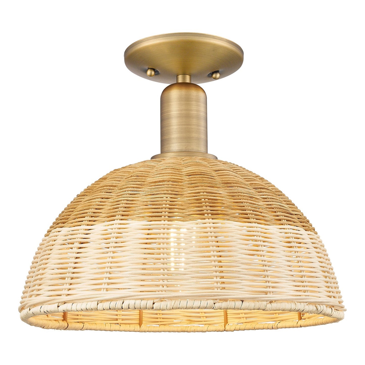 Innovations Natural Ballston Dome 12in 1-Light Semi-Flush Mount | Farmhouse Brushed Brass and Natural Fiber Basketweave | Model 716-1C-BB-NBD2-12-NAT