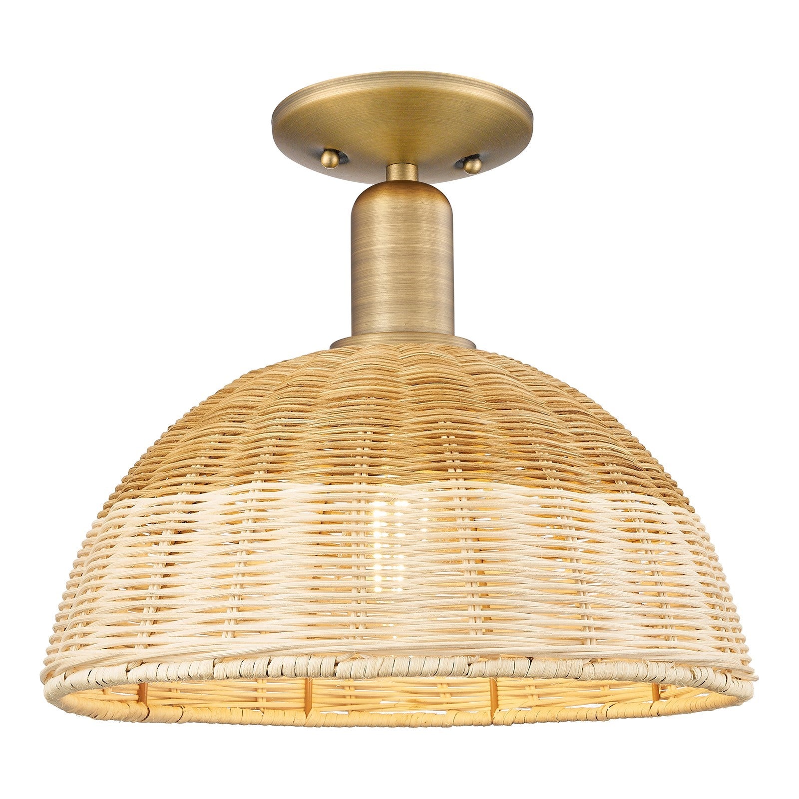 Innovations Natural Ballston Dome 12in 1-Light Semi-Flush Mount | Farmhouse Brushed Brass and Natural Fiber Basketweave | Model 716-1C-BB-NBD2-12-NAT