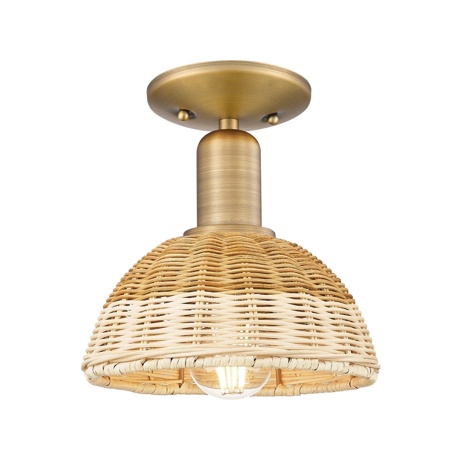 Innovations Natural Ballston Dome 7.5in 1-Light Semi-Flush Mount | Farmhouse Brushed Brass and Natural Fiber Basketweave | Model 716-1C-BB-NBD2-75-NAT