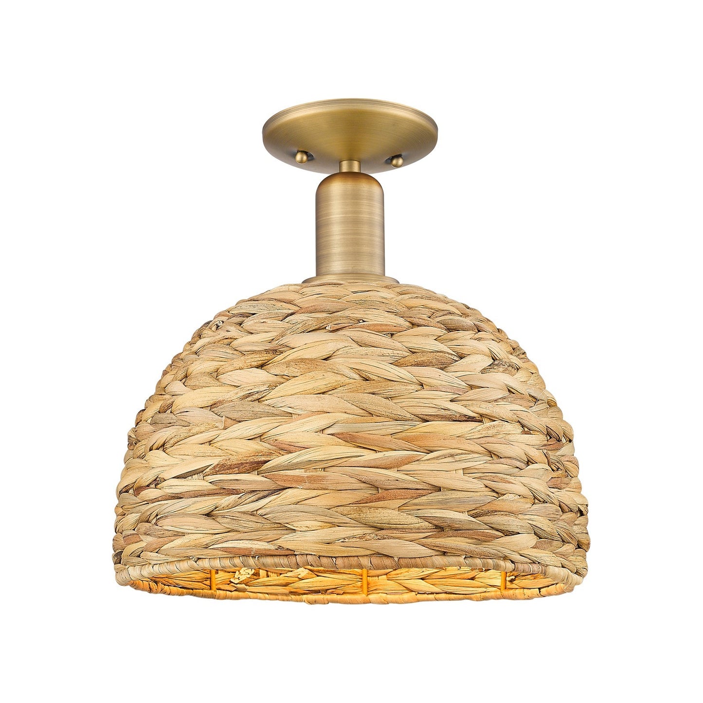 Innovations Woven Rattan 12in 1-Light Semi-Flush Mount | Industrial Brushed Brass and Natural Fiber Shade | Kitchen & Hallway | Model 716-1C-BB-RBD-12-NAT