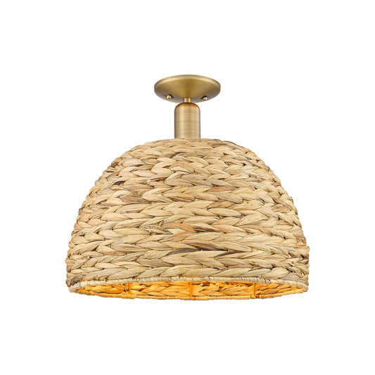 Innovations Arcadia 16in 1-Light Semi-Flush Mount | Industrial Brushed Brass and Natural Rattan | Entryway & Hallway | 15.75 | Model 716-1C-BB-RBD-16-NAT