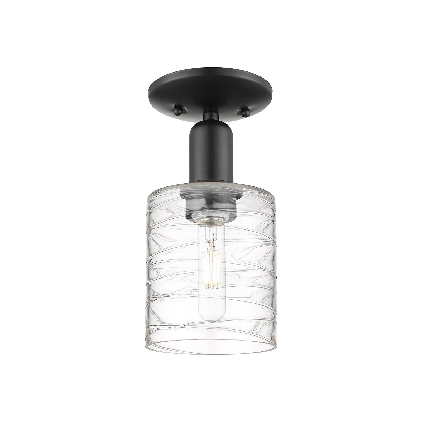 Innovations Cobbleskill 5in 1-Light Semi-Flush Mount | Industrial Matte Black Steel and Deco Swirl Glass | Hallway & Entryway | 5 | Model 716-1C-BK-G1113