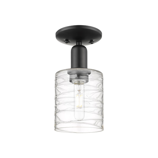Innovations Cobbleskill 5in 1-Light Semi-Flush Mount | Industrial Matte Black Steel and Deco Swirl Glass | Hallway & Entryway | 5 | Model 716-1C-BK-G1113