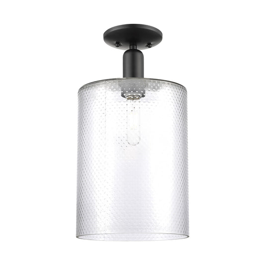 Innovations Cobbleskill 9in 1-Light Semi-Flush Mount | Industrial Matte Black Steel and Clear Glass | Hallway & Entryway | 9 x 9 | Model 716-1C-BK-G112-L