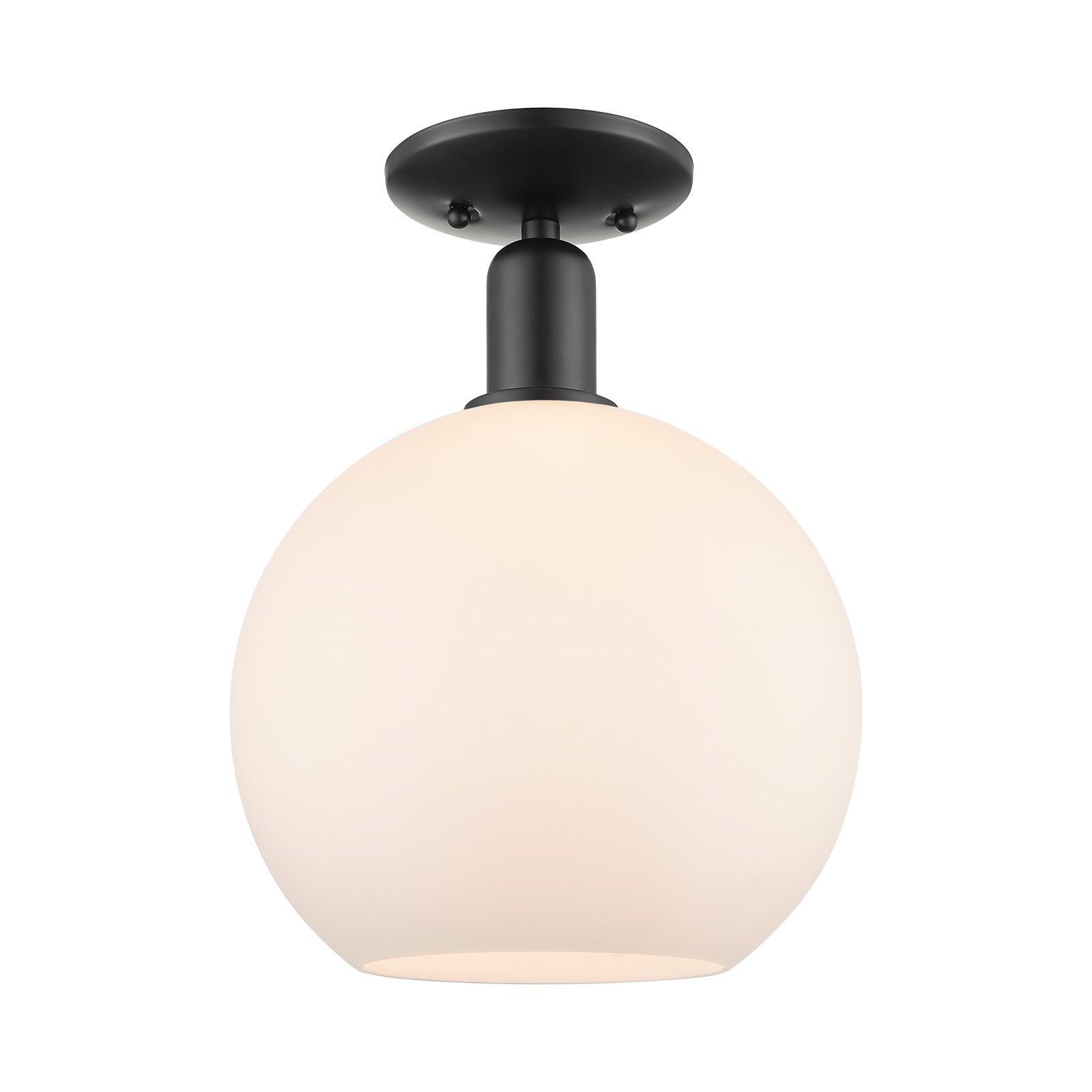Innovations Athens 10in 1-Light Semi-Flush Mount | Industrial Matte Black Steel and Matte White Glass | Entryway & Hallway | 10 | Model 716-1C-BK-G121-10