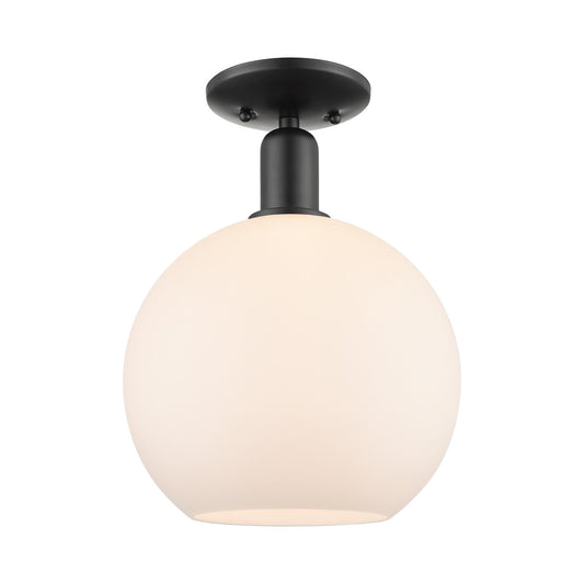 Innovations Athens 10in 1-Light Semi-Flush Mount | Industrial Matte Black Steel and Matte White Glass | Entryway & Hallway | 10 | Model 716-1C-BK-G121-10