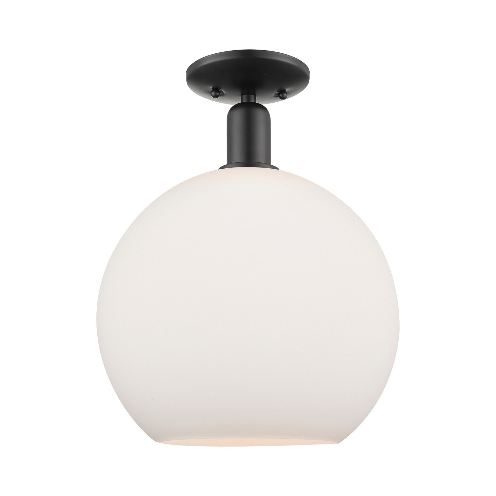 Innovations Athens 12in 1-Light Semi-Flush Mount | Industrial Matte Black Steel and Matte White Glass | Kitchen & Hallway | Model 716-1C-BK-G121-12