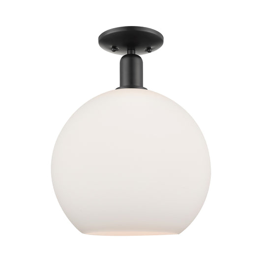 Innovations Athens 12in 1-Light Semi-Flush Mount | Industrial Matte Black Steel and Matte White Glass | Kitchen & Hallway | Model 716-1C-BK-G121-12