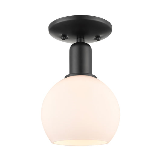 Innovations Athens 6in 1-Light Semi-Flush Mount | Industrial Matte Black Steel and Matte White Glass | Entryway & Hallway | 5.88 | Model 716-1C-BK-G121-6