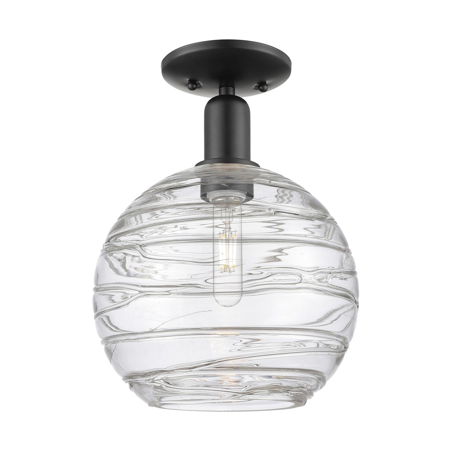 Innovations Athens Deco Swirl 10in 1-Light Semi-Flush Mount | Industrial Matte Black Steel and Clear Glass | Entryway & | Model 716-1C-BK-G1213-10CL