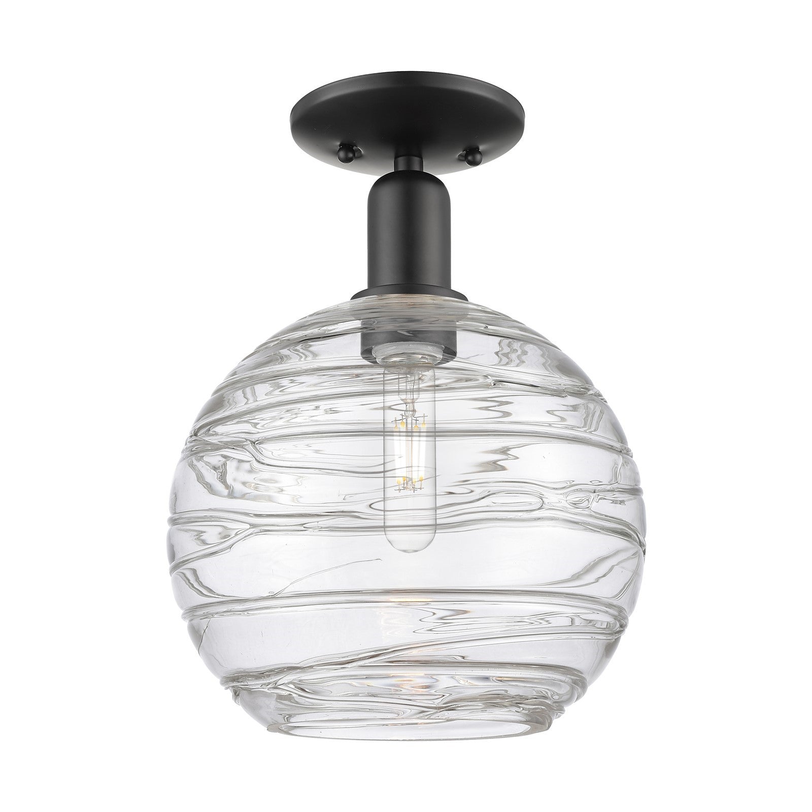 Innovations Athens Deco Swirl 10in 1-Light Semi-Flush Mount | Industrial Matte Black Steel and Clear Glass | Entryway & | Model 716-1C-BK-G1213-10CL