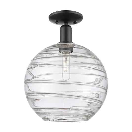 Innovations Athens Deco Swirl 12in 1-Light Semi-Flush Mount | Industrial Matte Black Steel and Clear Deco Swirl Glass | Model 716-1C-BK-G1213-12CL
