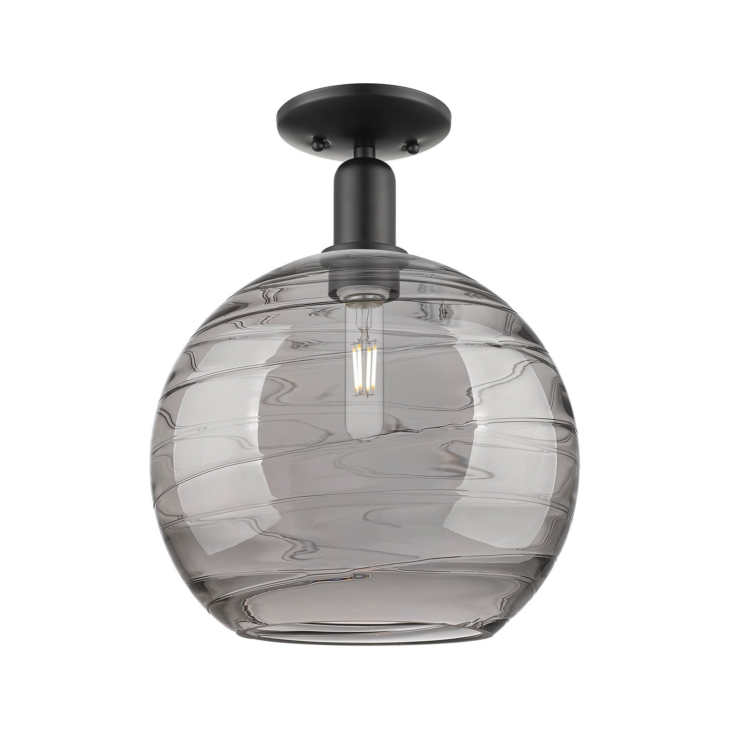 Innovations Athens Deco Swirl 12in 1-Light Semi-Flush Mount | Industrial Matte Black Steel and Light Smoke Glass | Entryway & | Model 716-1C-BK-G1213-12SM