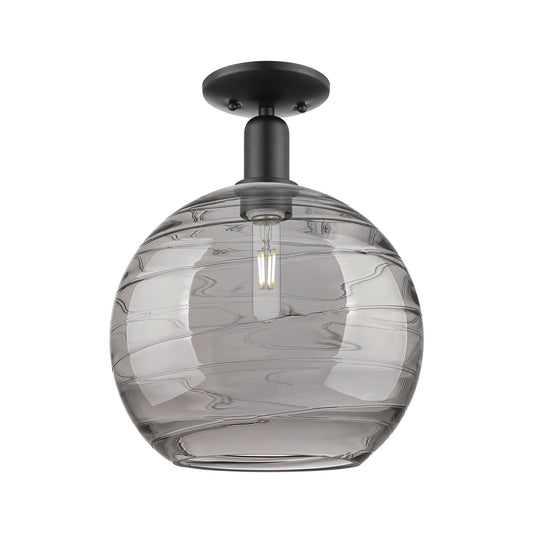 Innovations Athens Deco Swirl 12in 1-Light Semi-Flush Mount | Industrial Matte Black Steel and Light Smoke Glass | Entryway & | Model 716-1C-BK-G1213-12SM