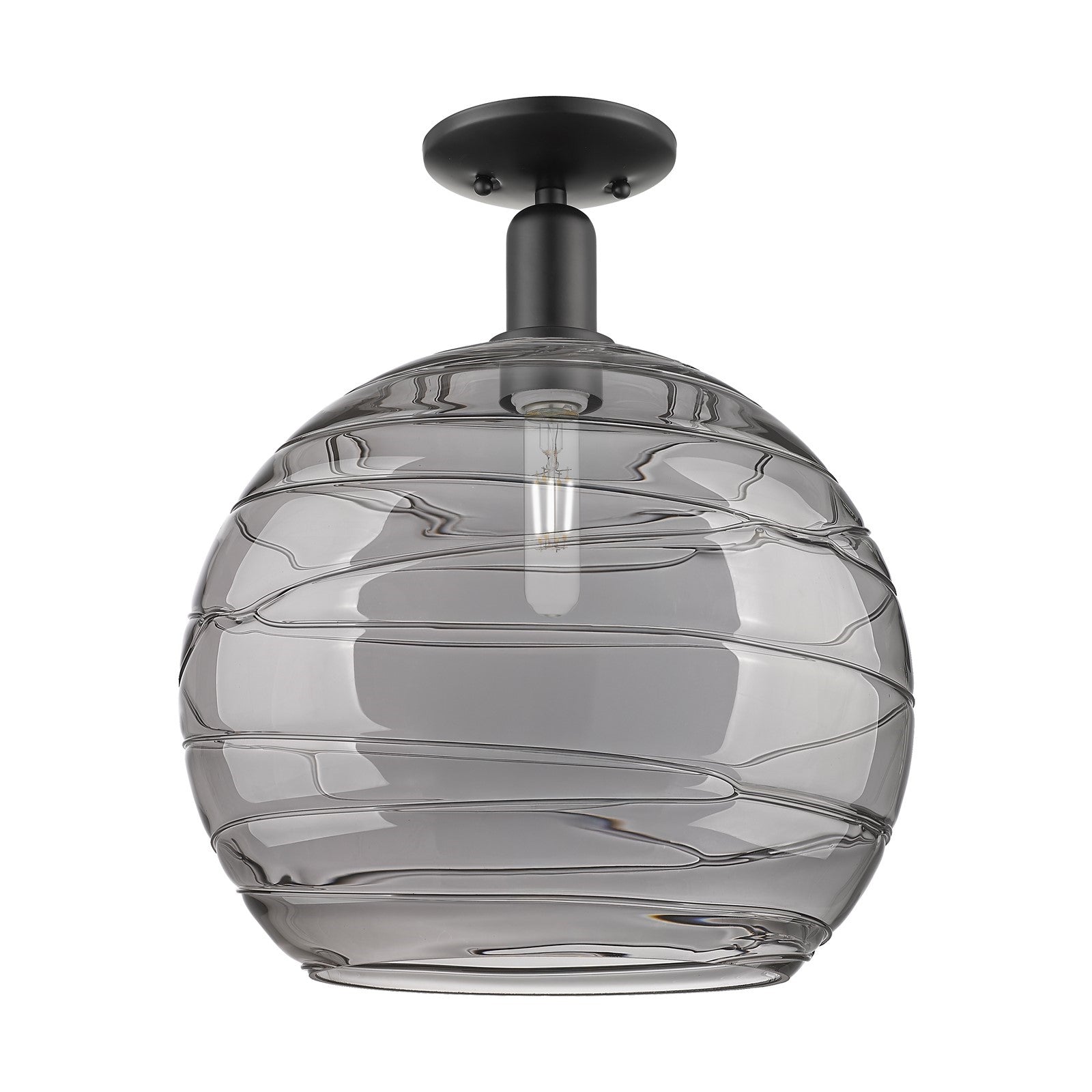 Innovations Athens Deco Swirl 14in 1-Light Semi-Flush Mount | Industrial Matte Black Steel and Clear Deco Swirl Glass | Model 716-1C-BK-G1213-14CL
