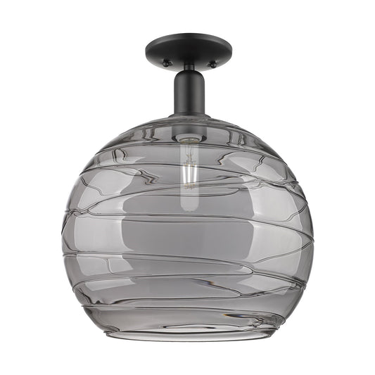 Innovations Athens Deco Swirl 14in 1-Light Semi-Flush Mount | Industrial Matte Black Steel and Clear Deco Swirl Glass | Model 716-1C-BK-G1213-14CL
