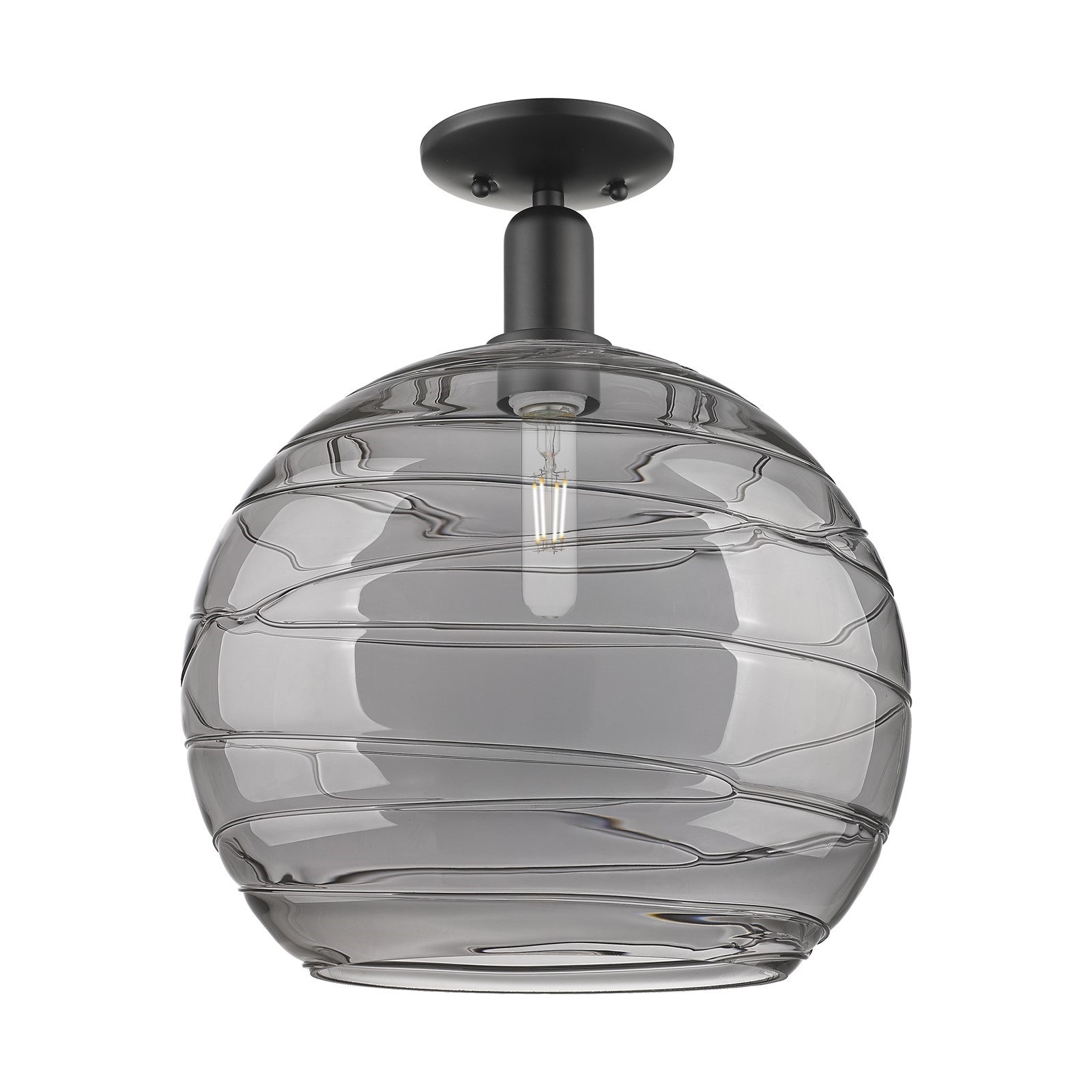 Innovations Athens Deco Swirl 14in 1-Light Semi-Flush Mount | Industrial Matte Black Steel and Light Smoke Glass | Entryway & | Model 716-1C-BK-G1213-14SM