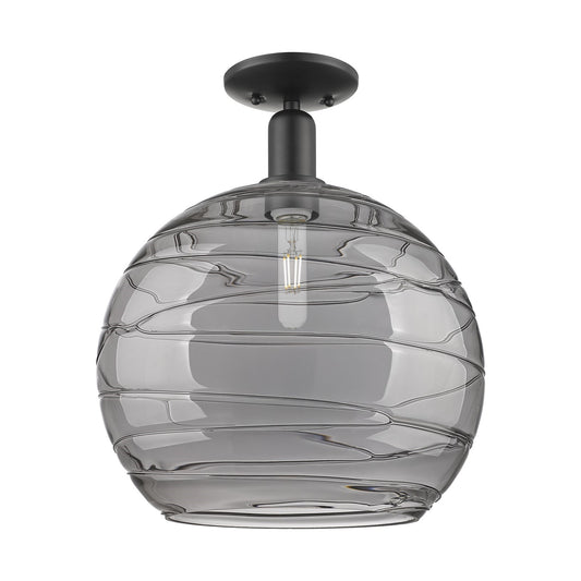 Innovations Athens Deco Swirl 14in 1-Light Semi-Flush Mount | Industrial Matte Black Steel and Light Smoke Glass | Entryway & | Model 716-1C-BK-G1213-14SM