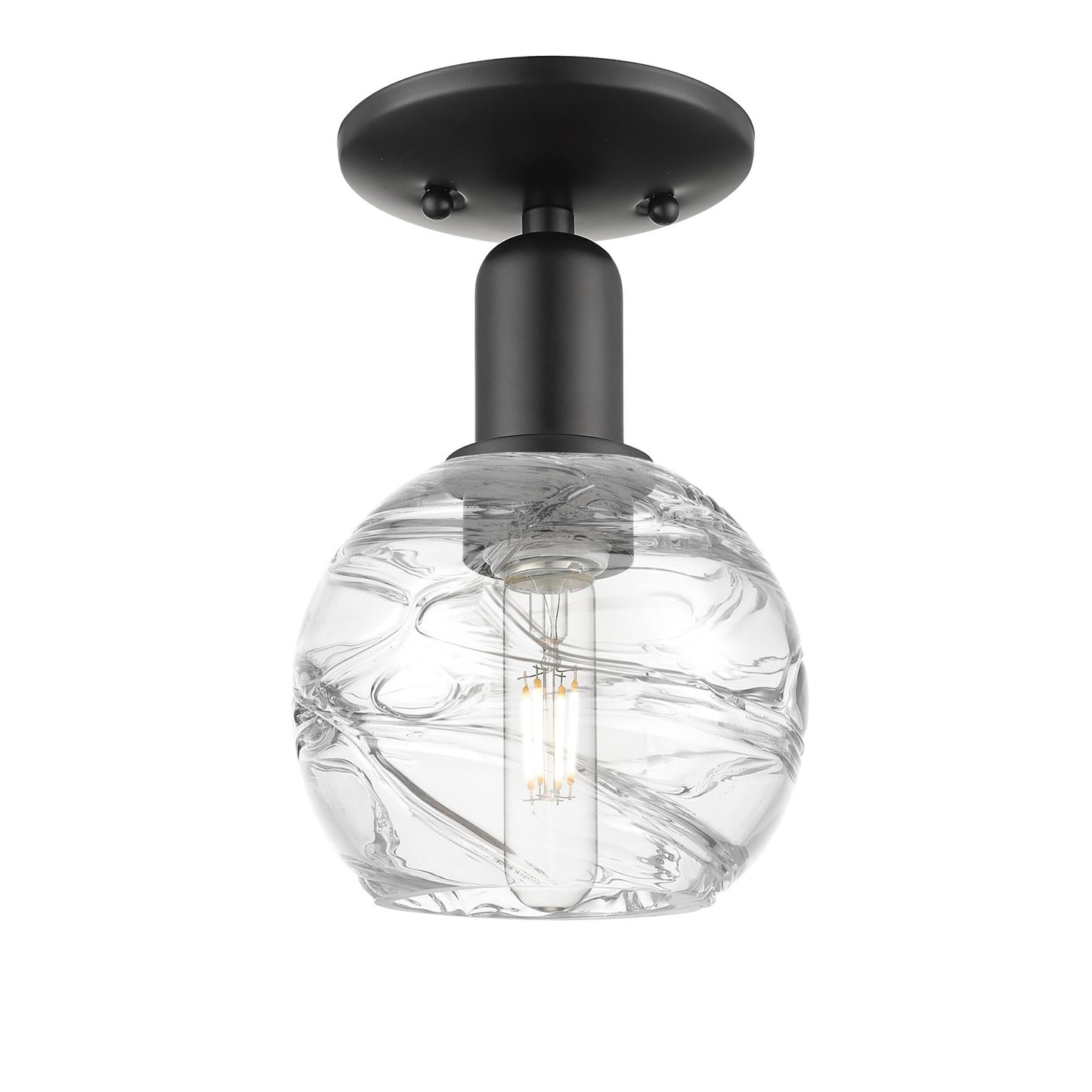 Innovations Athens Deco Swirl 6in 1-Light Semi-Flush Mount | Industrial Matte Black Steel and Clear Deco Swirl Glass | Model 716-1C-BK-G1213-6CL